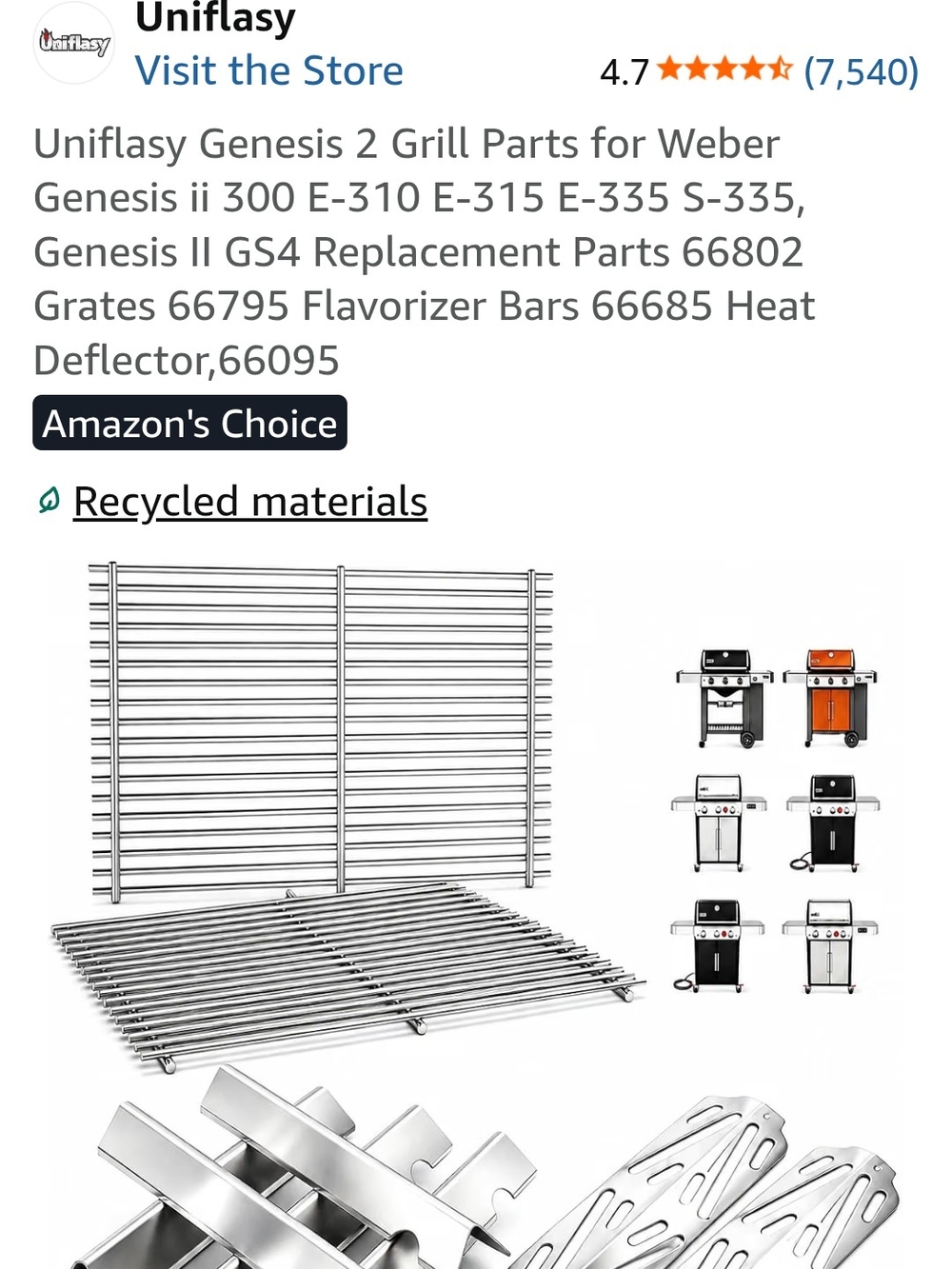 Uniflash Stainless Steel Grill Grate & Flavorizer Bar Set - Silver